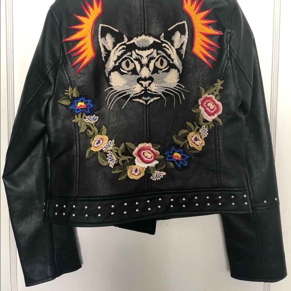 MissGuided Kitty Motto Leather Jacket - Size 6 - Picture 5 of 6